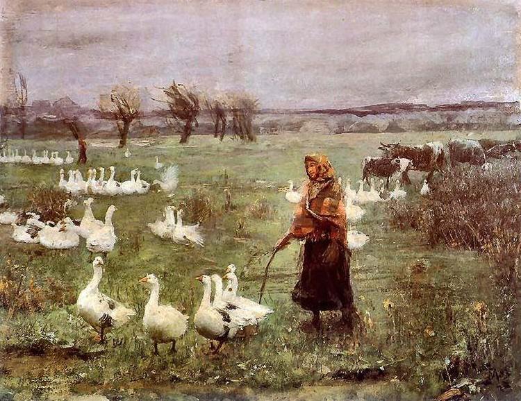Teodor Axentowicz The Goose Girl. oil painting image